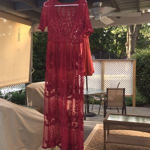 Burgundy lace maxi dress